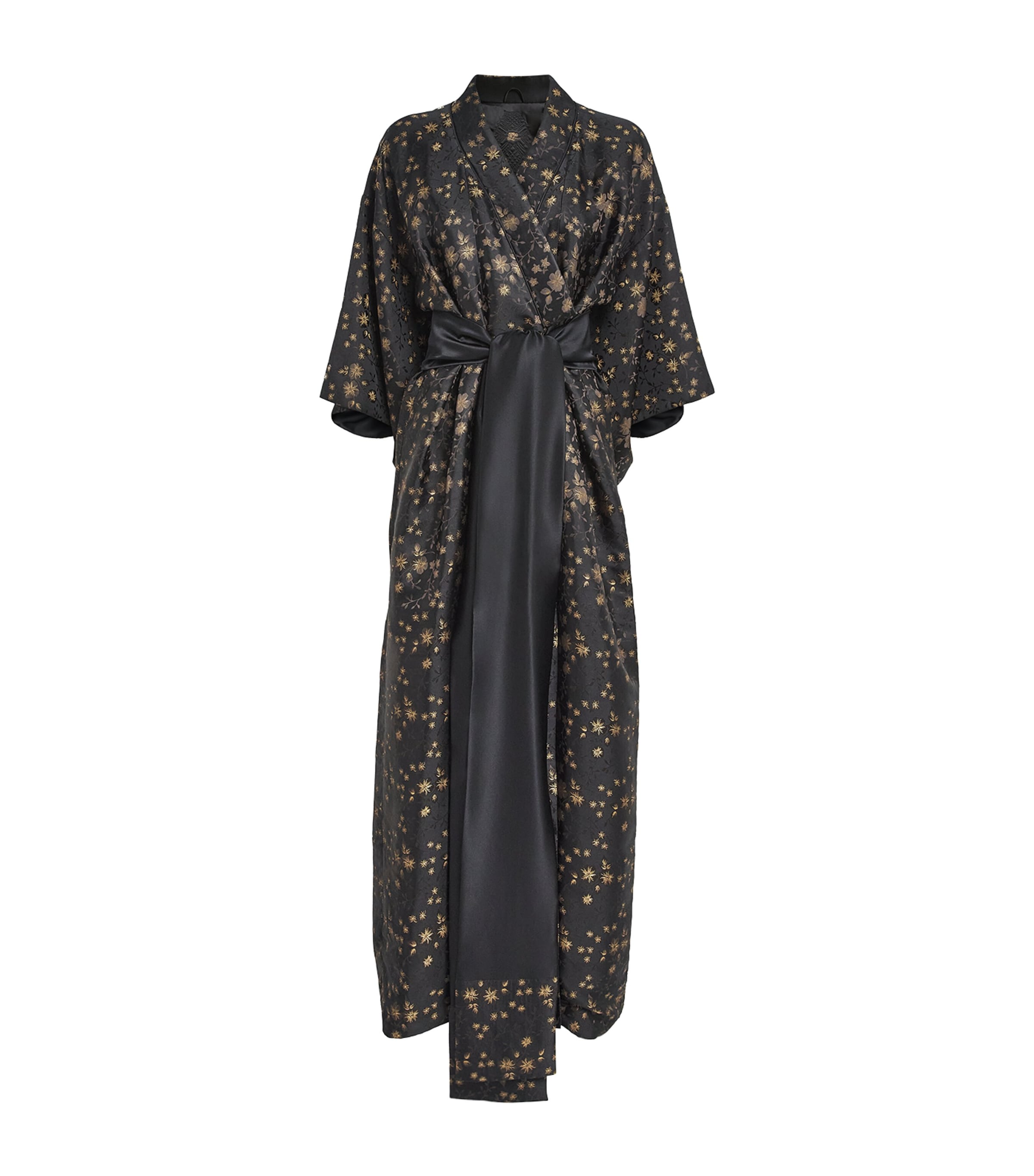 Daniel Hanson Black Silk Floral Kimono Dressing Gown