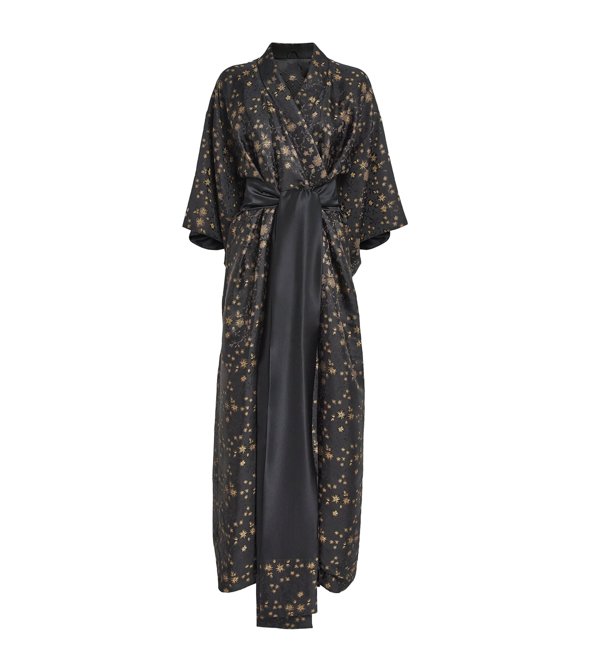 Daniel Hanson Black Silk Floral Kimono Dressing Gown