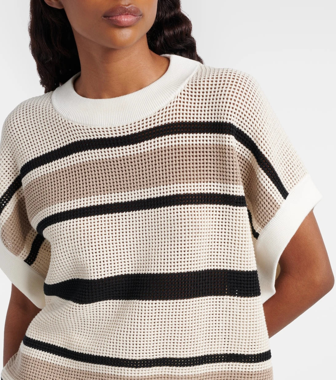 Brunello Cucinelli - Open-knit striped cotton top