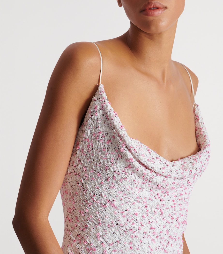 Pink Tweed Cowl-Neck Mini Dress