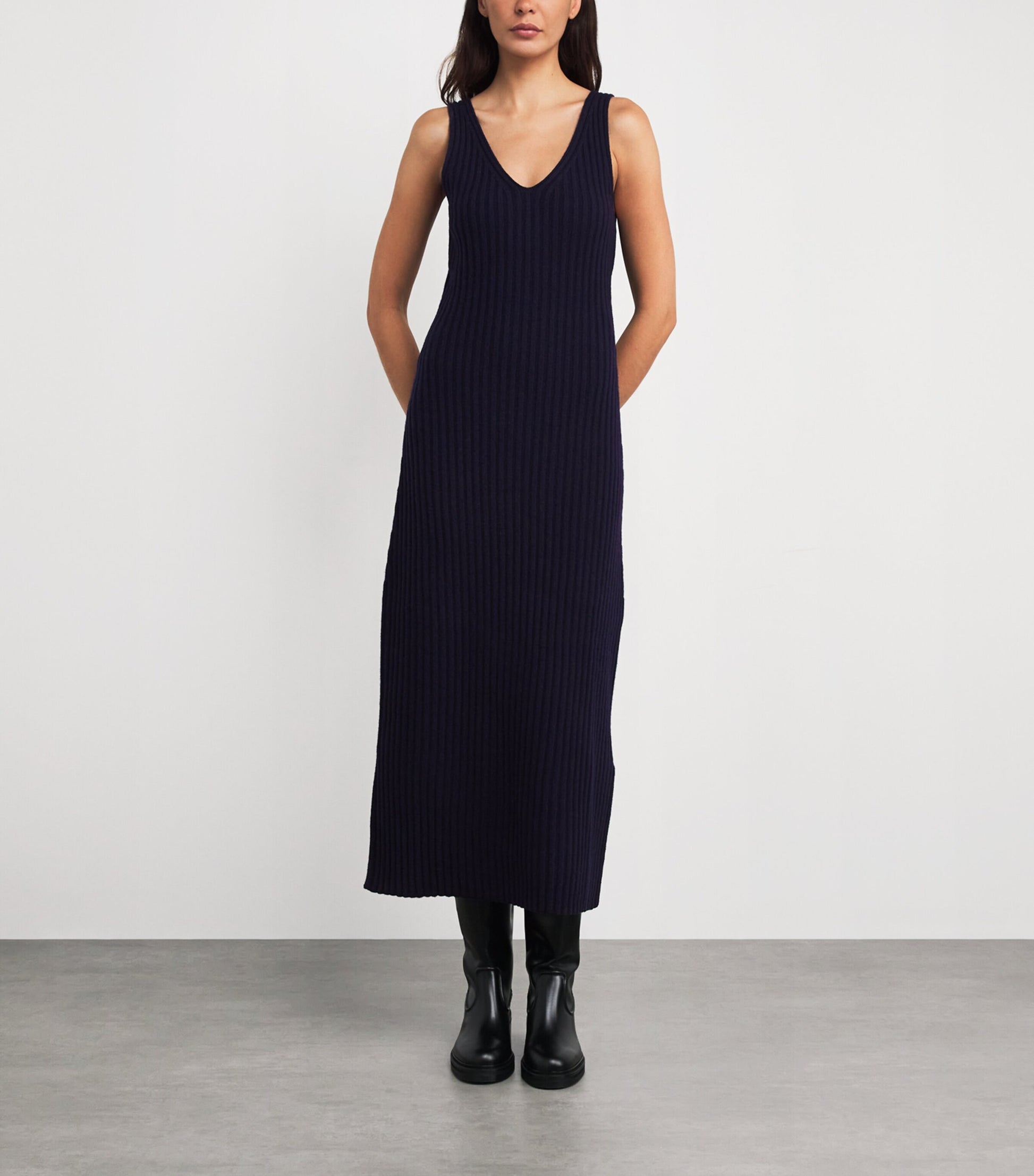 Wool Ribbed Maxi Dress NAVY