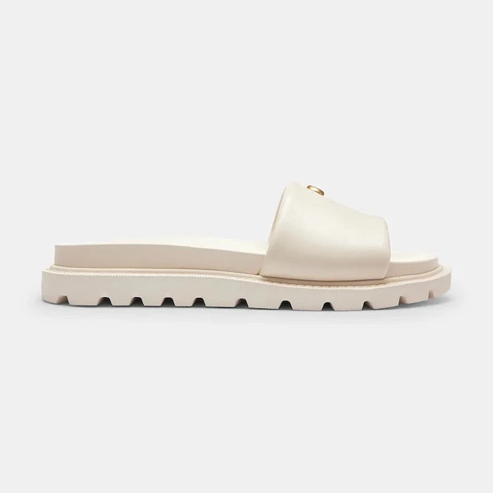 Coach чехли с равна подметка дамски от кожа Brynn Leather Slide Sandal