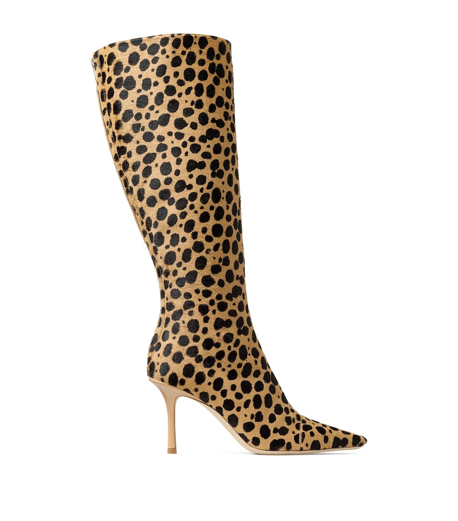 Neutral x Conner Ives Gloria 85 Pony Hair Cheetah Knee-High Boots