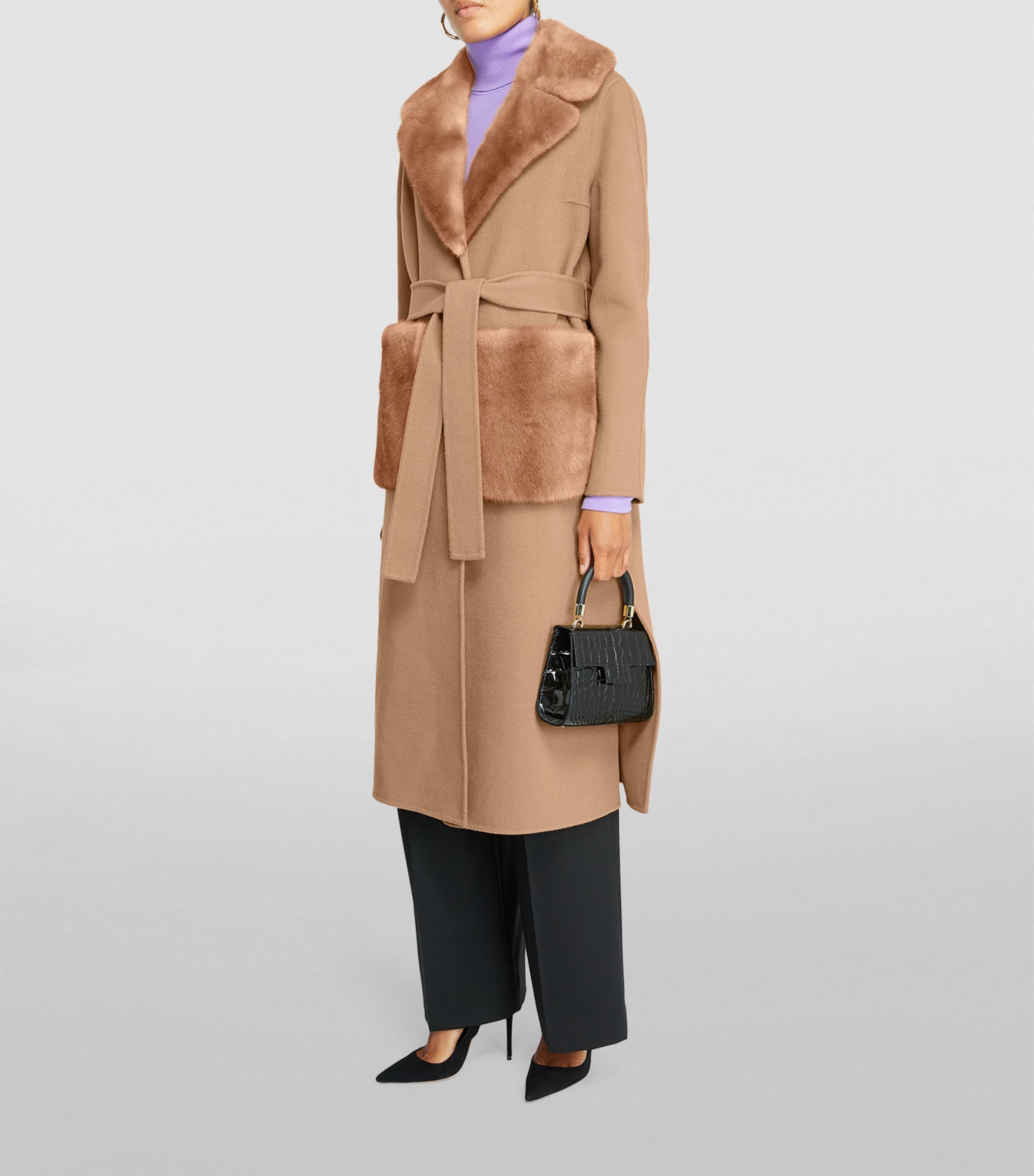 Yves Salomon Beige Cashmere-Wool Fox Fur-Trim Coat