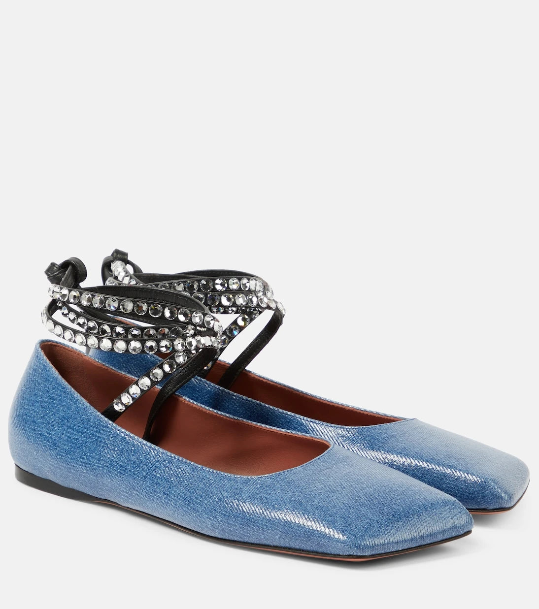 Amina Muaddi - Ane embellished denim ballet flats