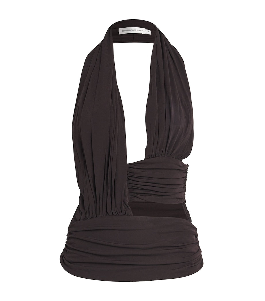 Christopher Esber Brown Jersey Draped Cummerbund Top