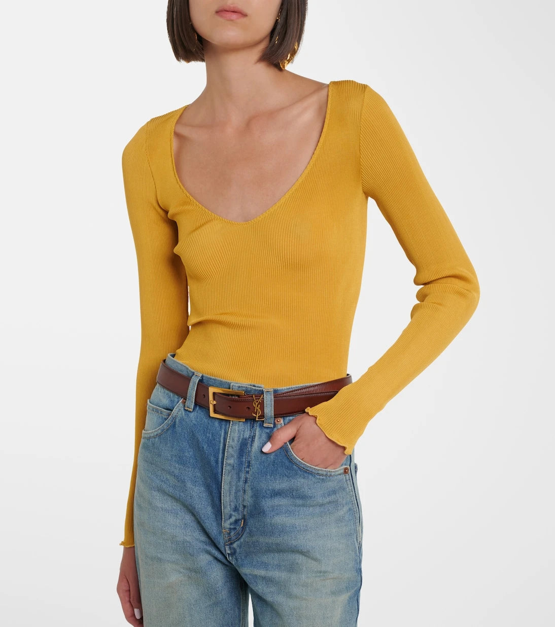 Saint Laurent - Ribbed-knit silk top