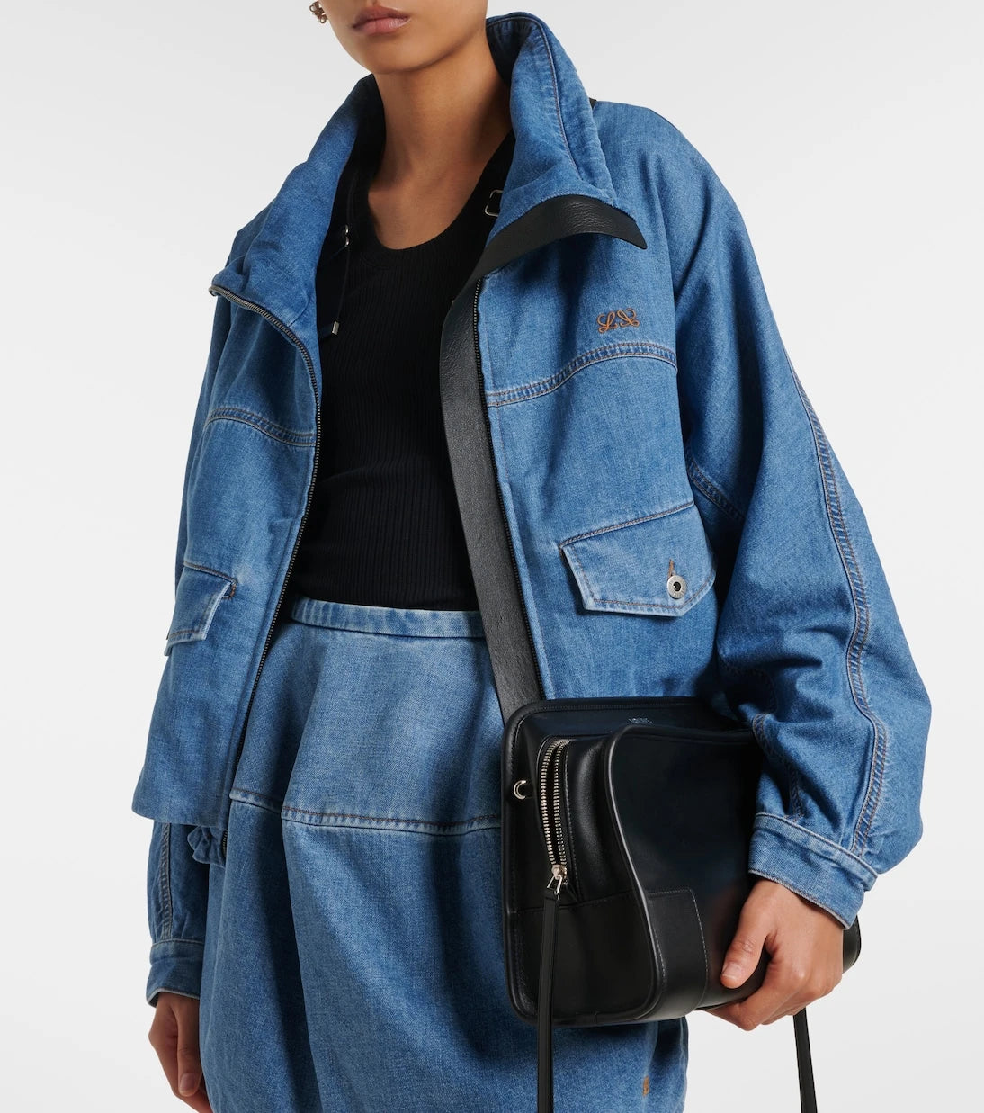 Loewe - Leather-trimmed denim jacket