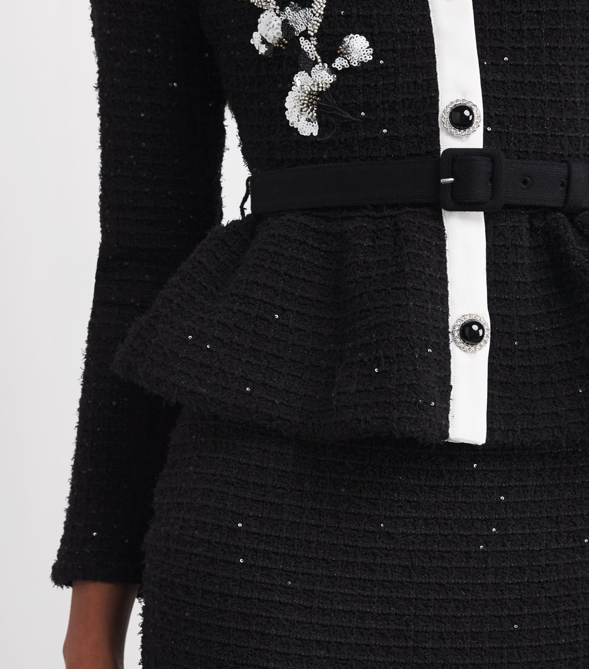 Self-Portrait Black Textured Floral-Detail Midi Dress