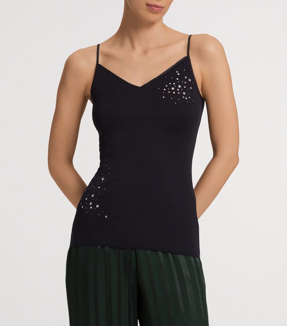 Hanro Black Embellished Cotton Seamless Camisole