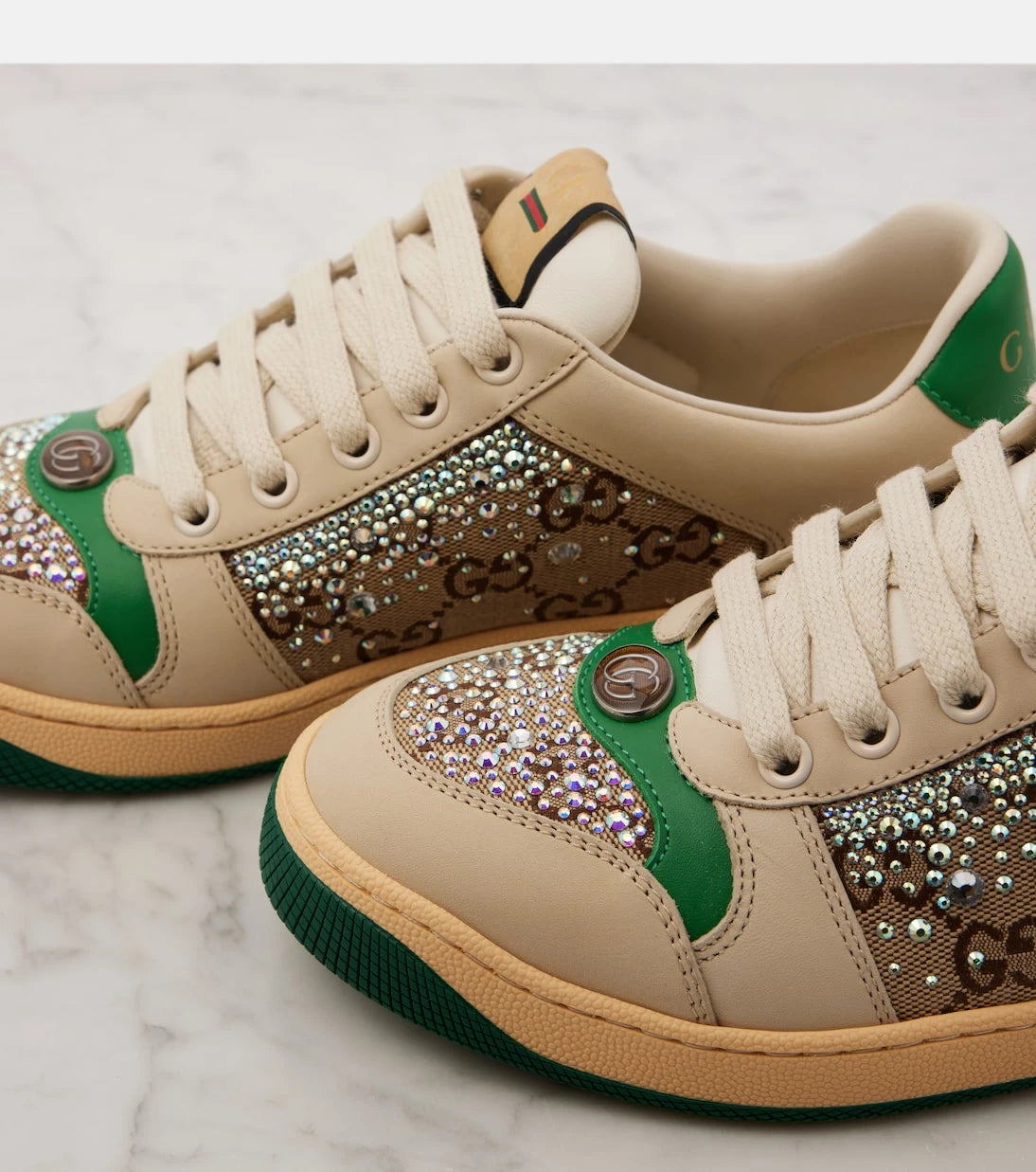 Gucci - Screener embellished leather sneakers