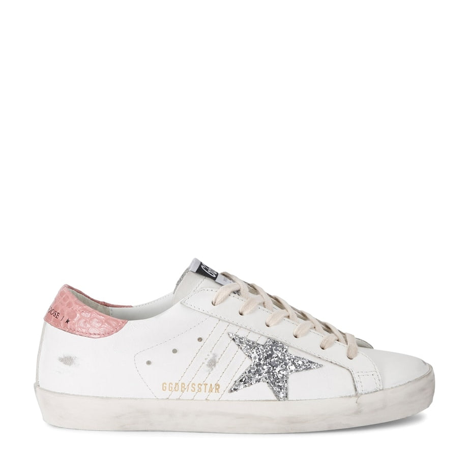 Pink Leather Croc-Embossed Super-Star Sneakers