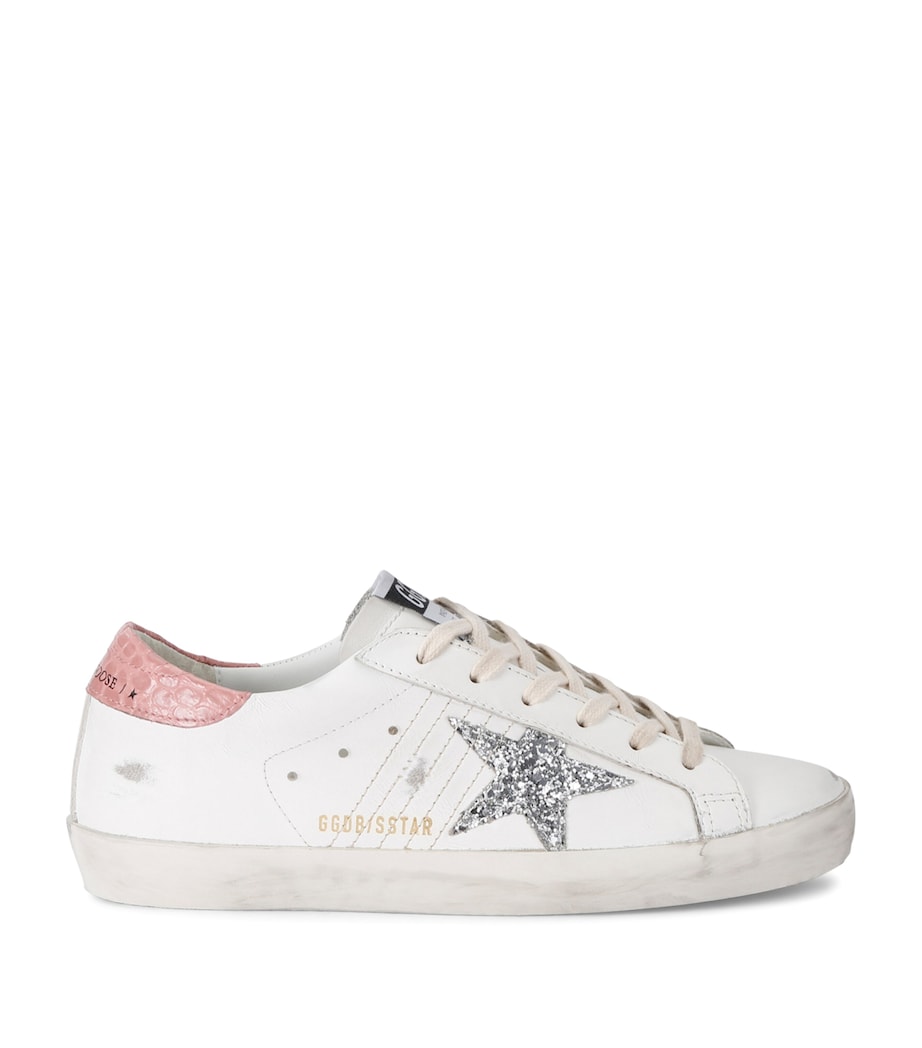 Pink Leather Croc-Embossed Super-Star Sneakers