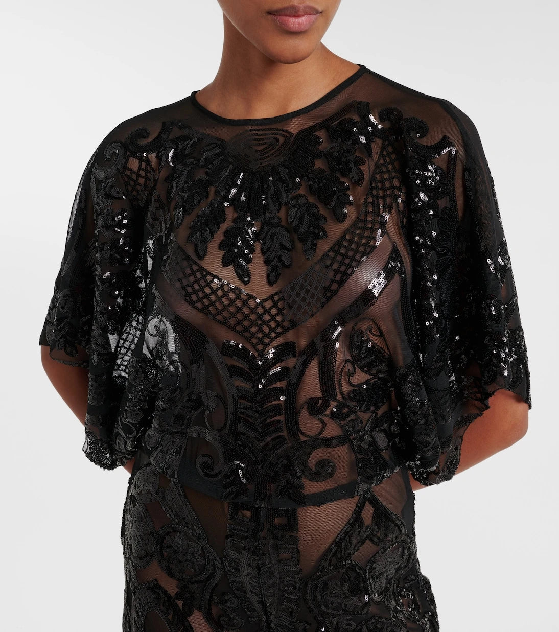 Norma Kamali - Obie sequined semi-sheer mesh jumpsuit