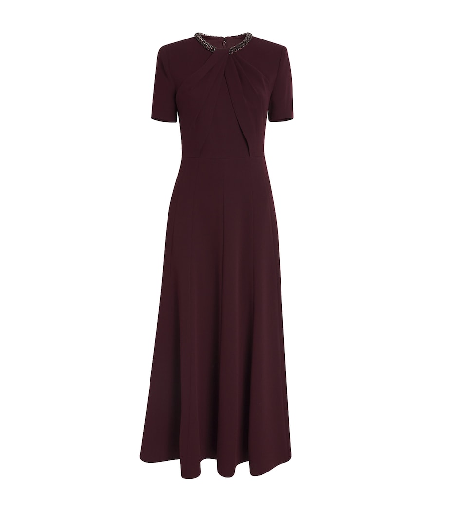 Roland Mouret Burgundy Embellished Twist Midi Dress