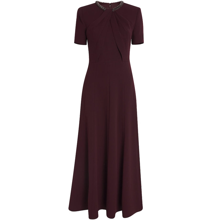 Roland Mouret Burgundy Embellished Twist Midi Dress
