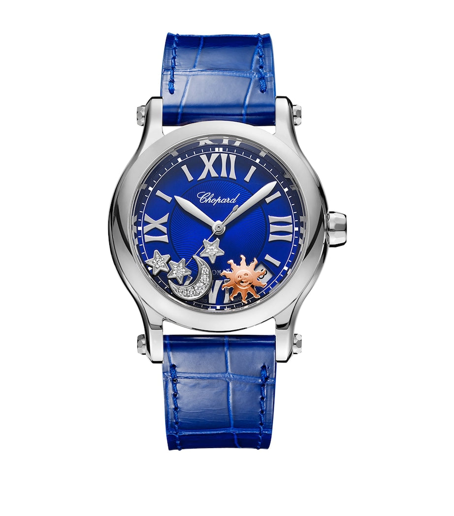 Stainless Steel and Diamond Happy Sport Sun, Moon and Stars Watch 36mm