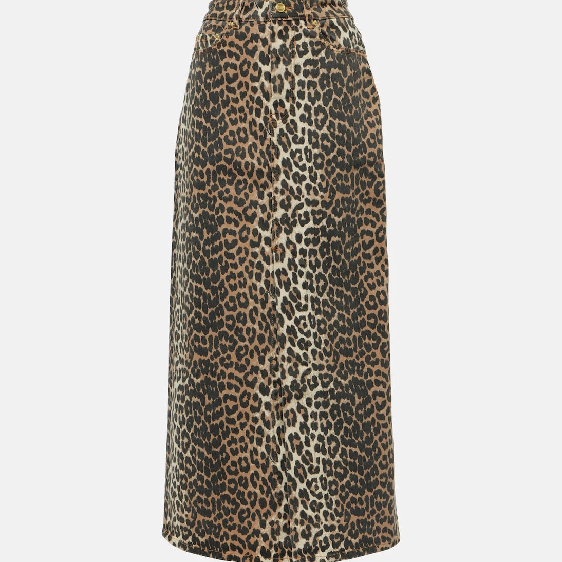 Ganni - Leopard-print denim maxi skirt