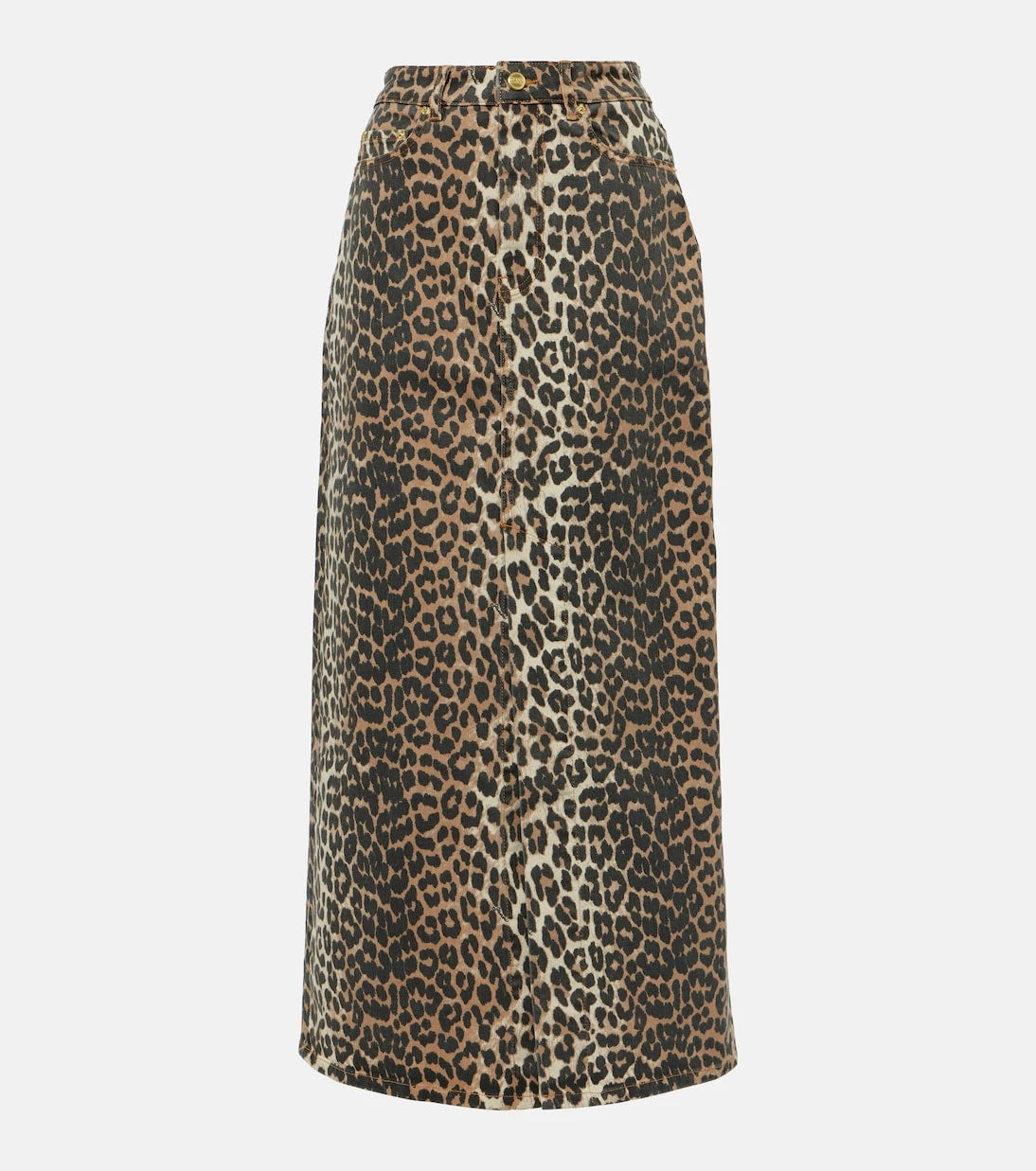 Ganni - Leopard-print denim maxi skirt