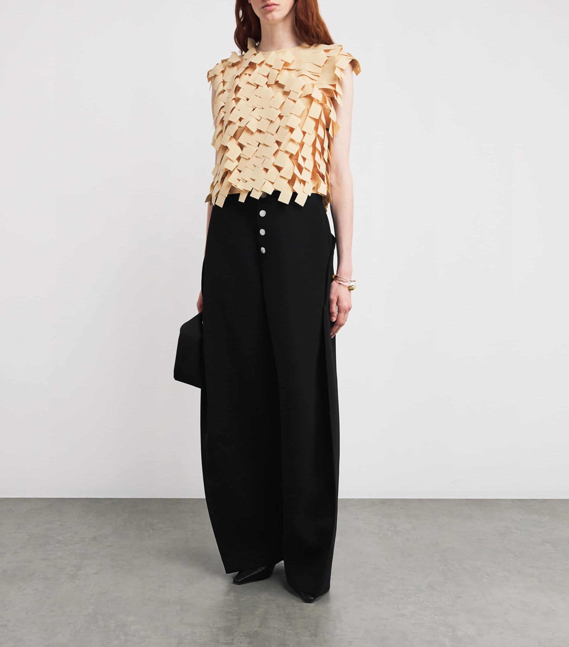 A.W.A.K.E Mode Beige Fringed Crop Top