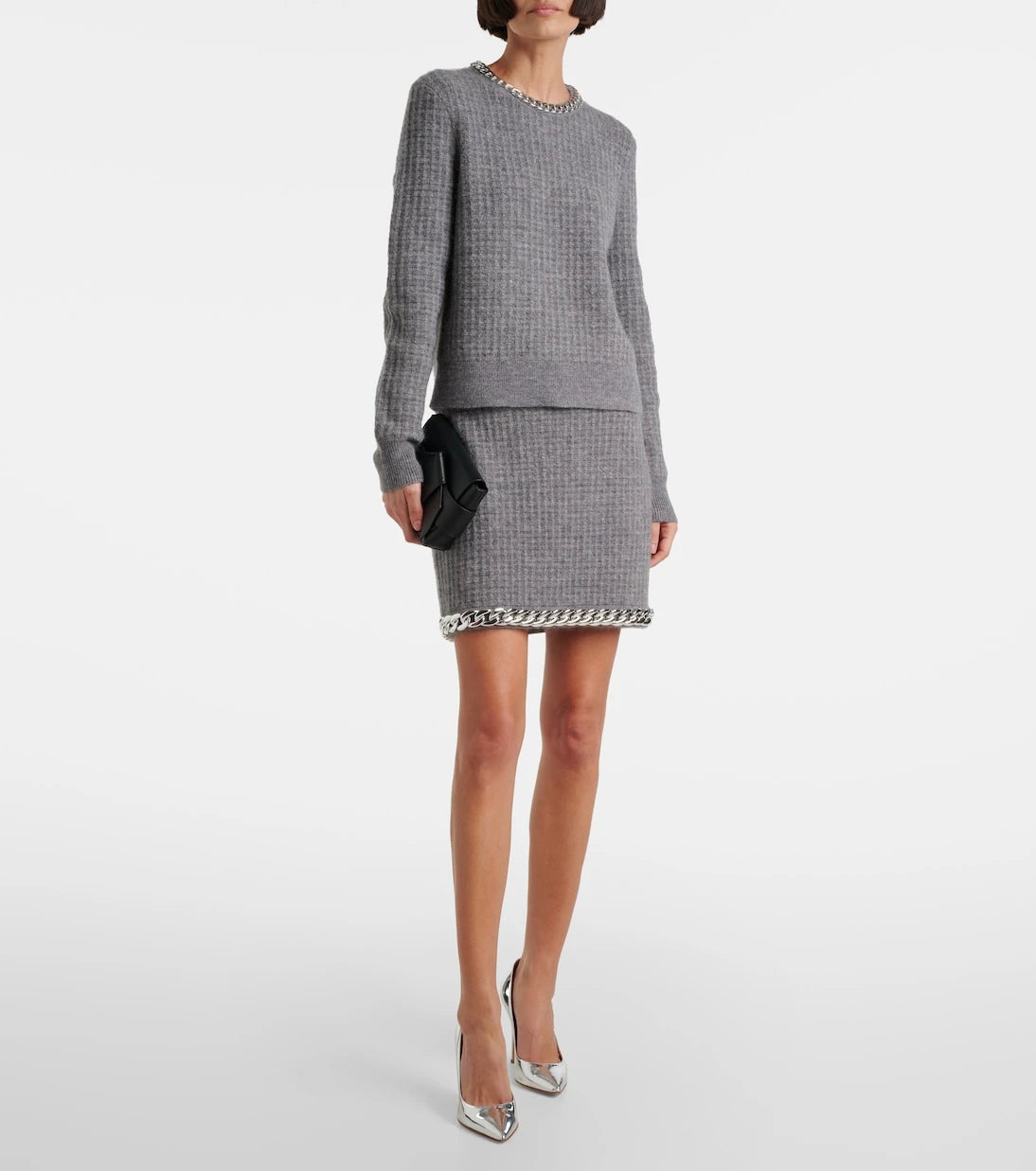 Tory Burch - Chain-detail waffle-knit wool-blend miniskirt