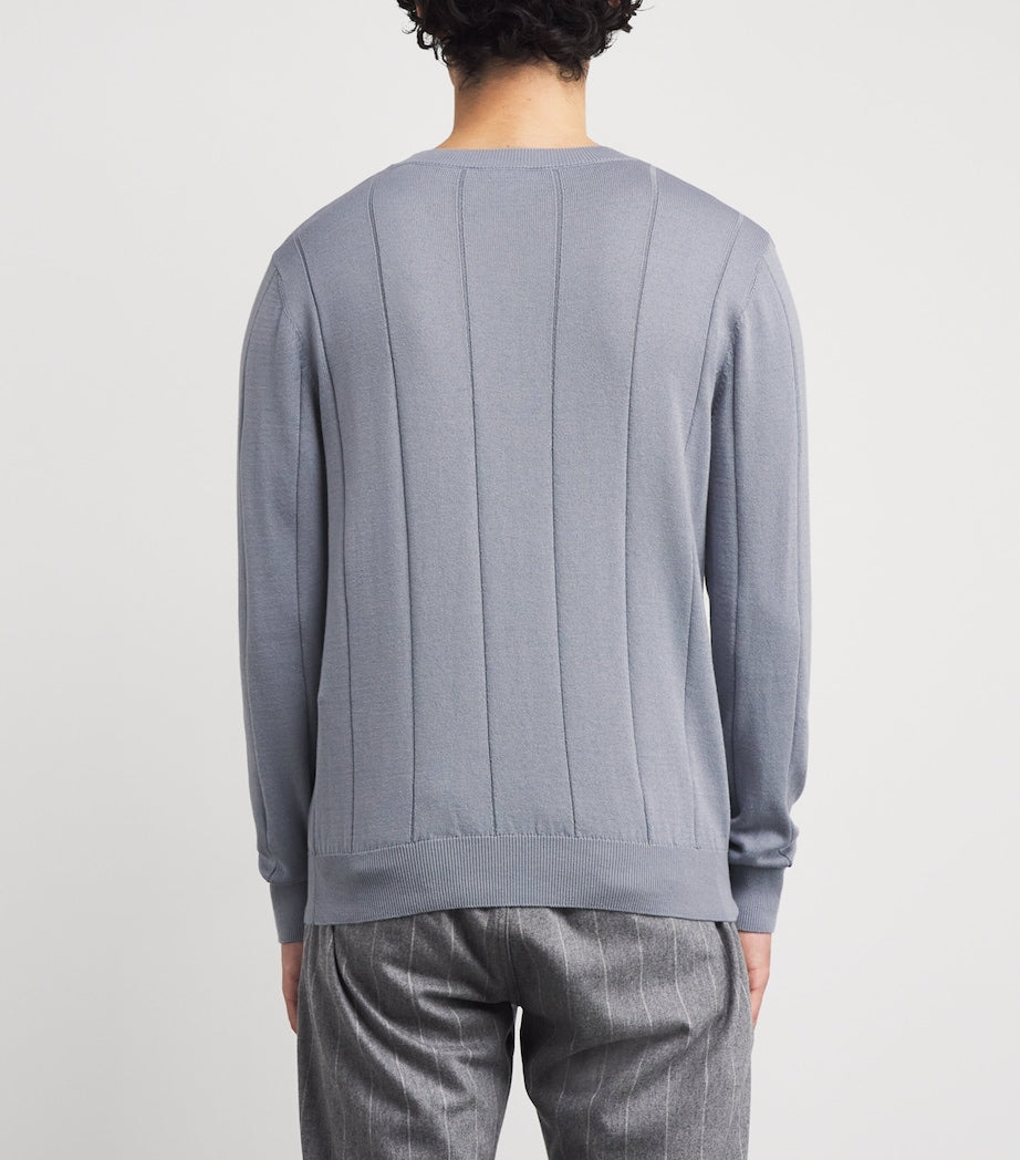 Eleventy Blue Cotton-Cashmere Ribbed Sweater