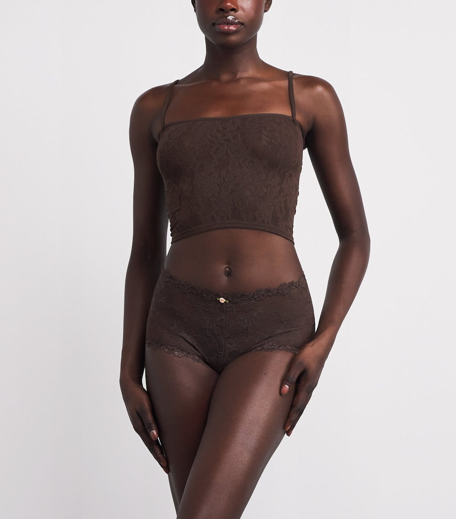 Skims Brown Knitted Lace Cropped Cami Top
