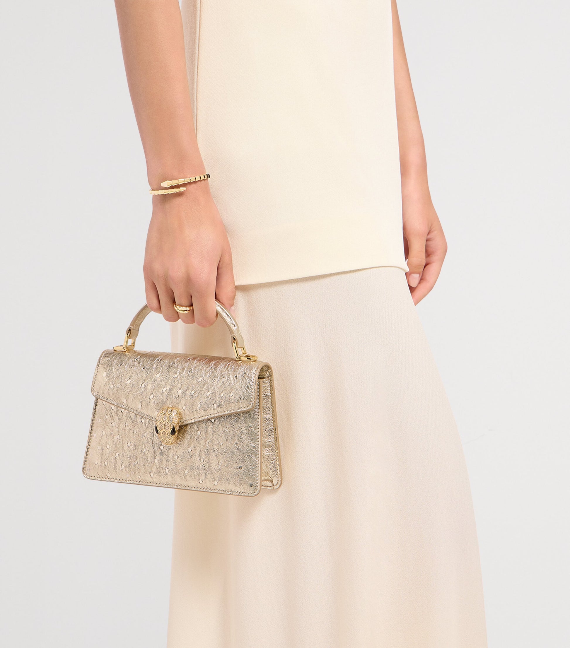 Bvlgari Gold Mini Leather Serpenti Forever Top-Handle Bag