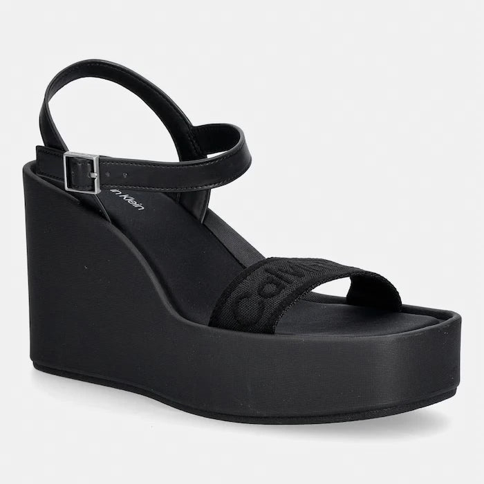 Calvin Klein kama topuklu sandalet ayakkabı WEDGE 70 SNDL WEBBING LTH