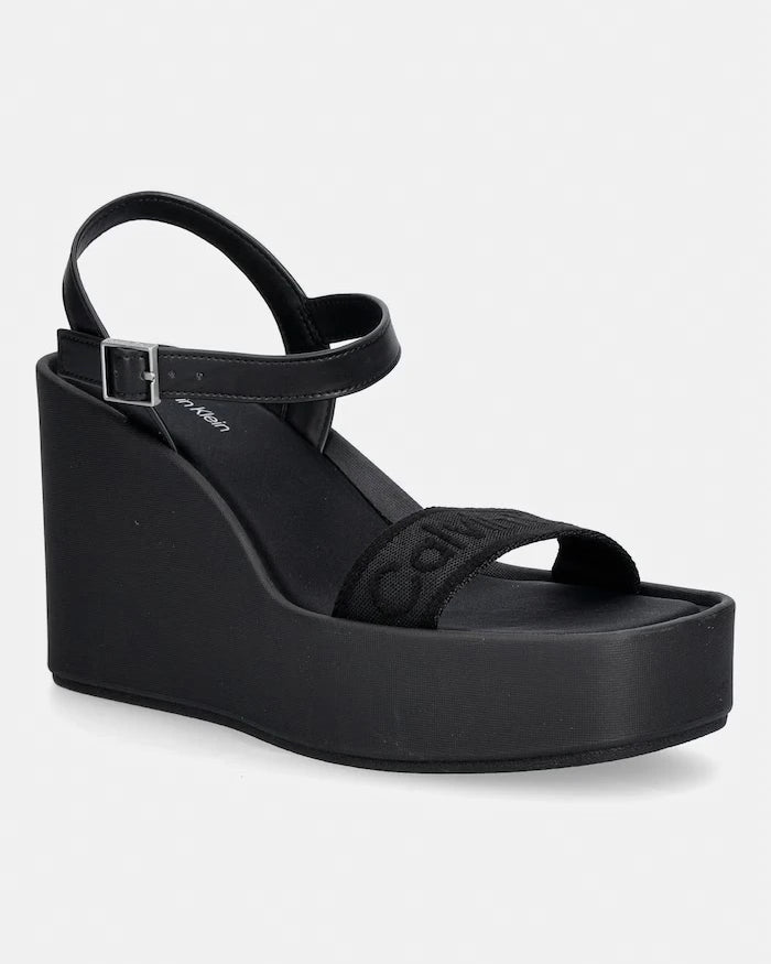 Calvin Klein kama topuklu sandalet ayakkabı WEDGE 70 SNDL WEBBING LTH