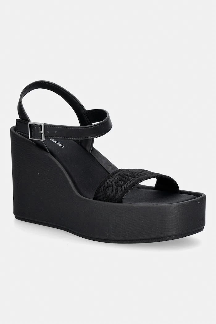 Calvin Klein kama topuklu sandalet ayakkabı WEDGE 70 SNDL WEBBING LTH