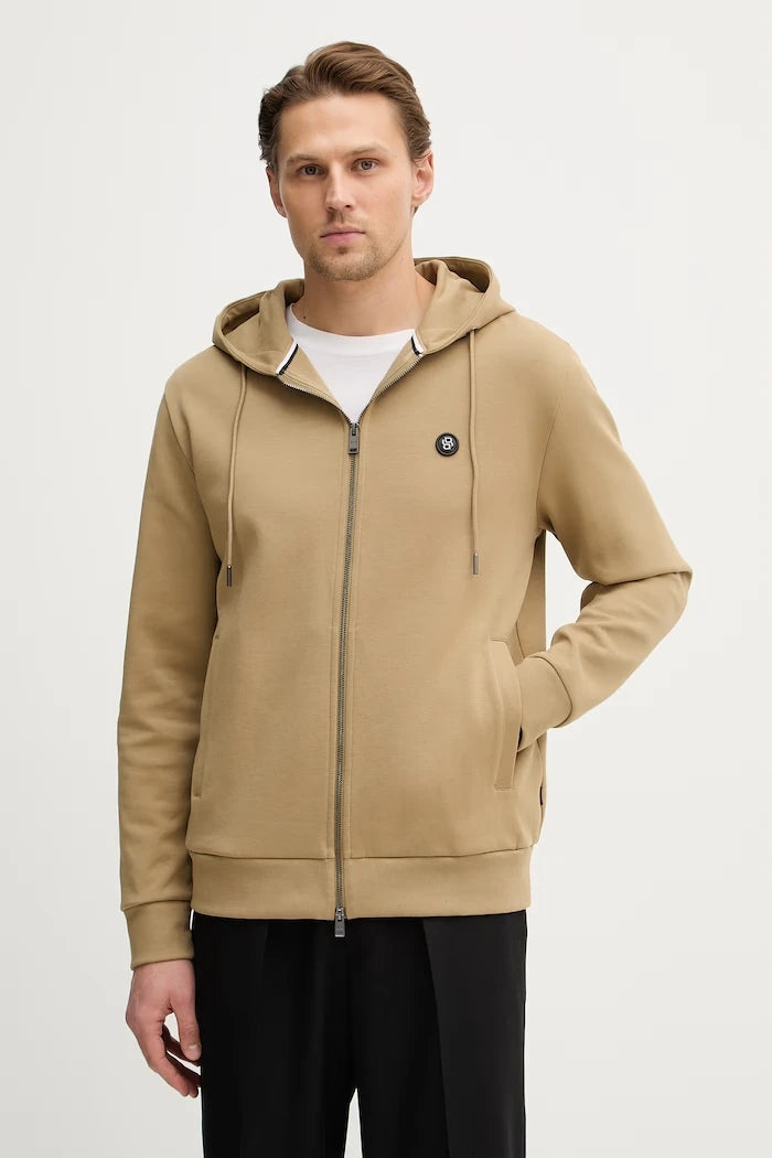 BOSS erkek pamuklu kapüşonlu ve fermuarlı sweatshirt C-Spence 01