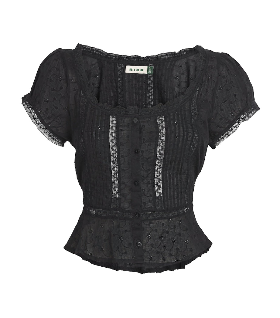Rixo Black Broderie Anglaise Sandi Top
