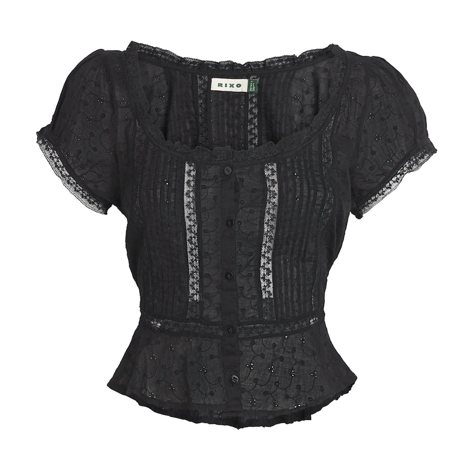 Rixo Black Broderie Anglaise Sandi Top