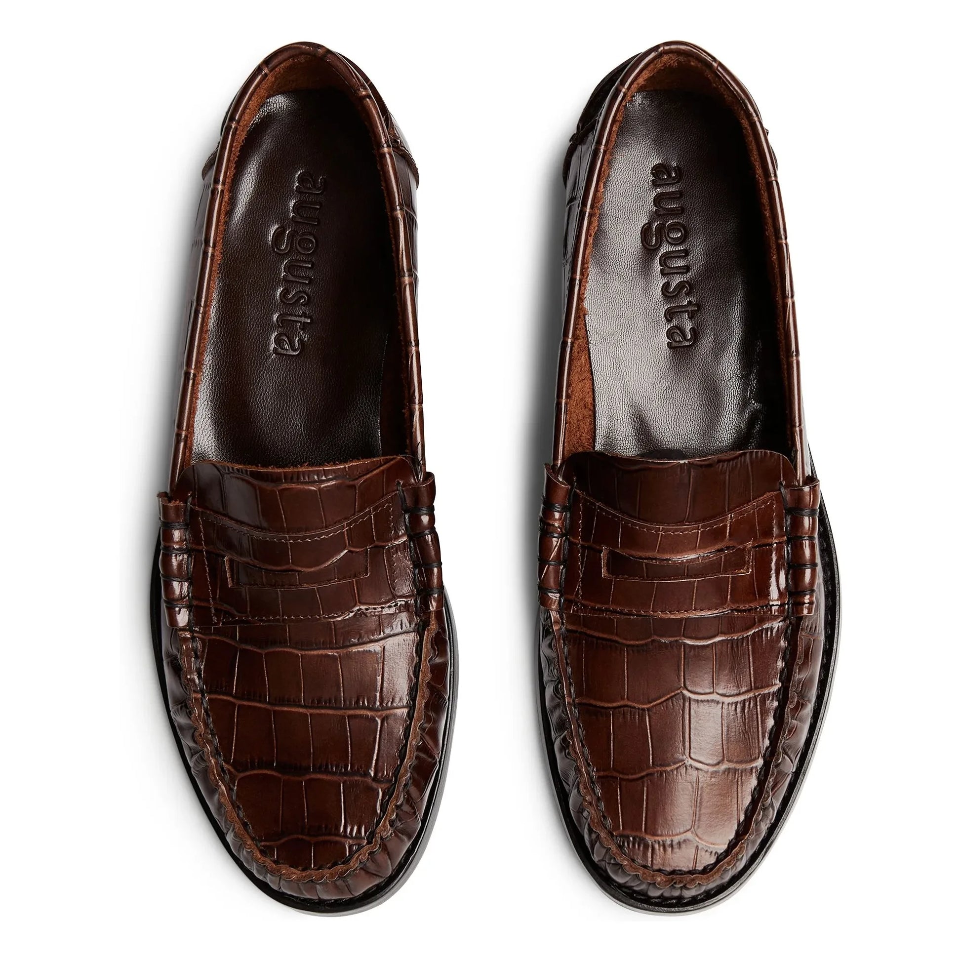 Augusta - Zoe Crocodile Effect Loafers | Chocolate