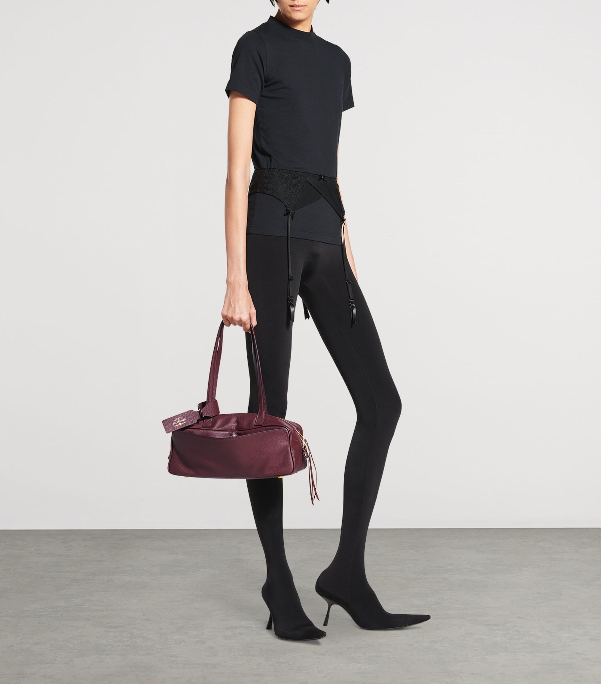 Balenciaga Red Small Leather Carrie Bowling Top-Handle Bag