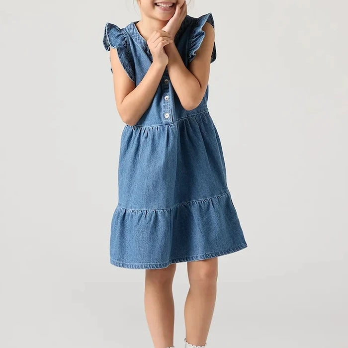 Детска памучна рокля Levi's FLUTTER SLEEVE BUTTON UP D