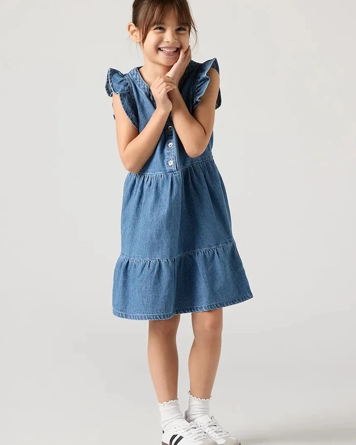 Levi's FLUTTER SLEEVE BUTTON UP D Çocuk Pamuk Elbise