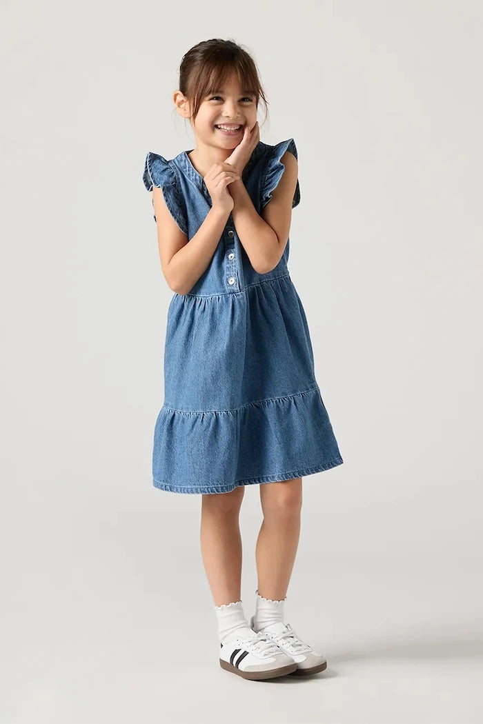 Детска памучна рокля Levi's FLUTTER SLEEVE BUTTON UP D