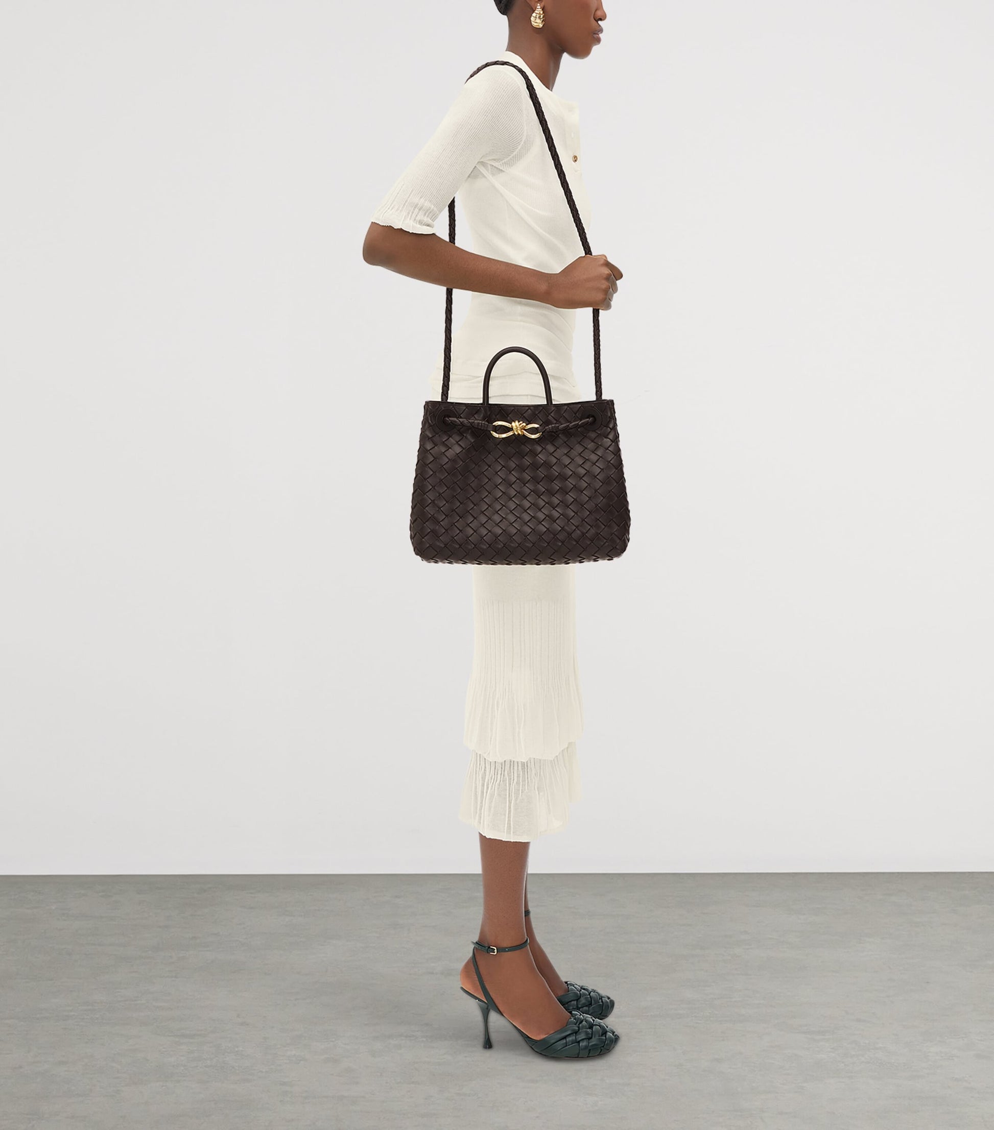 Bottega Veneta Grey Leather Andiamo Top-Handle Bag