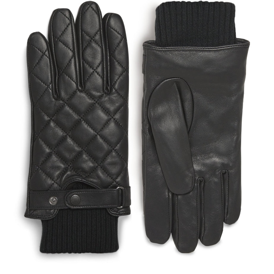Barbour Black Quilted Leather Gloves