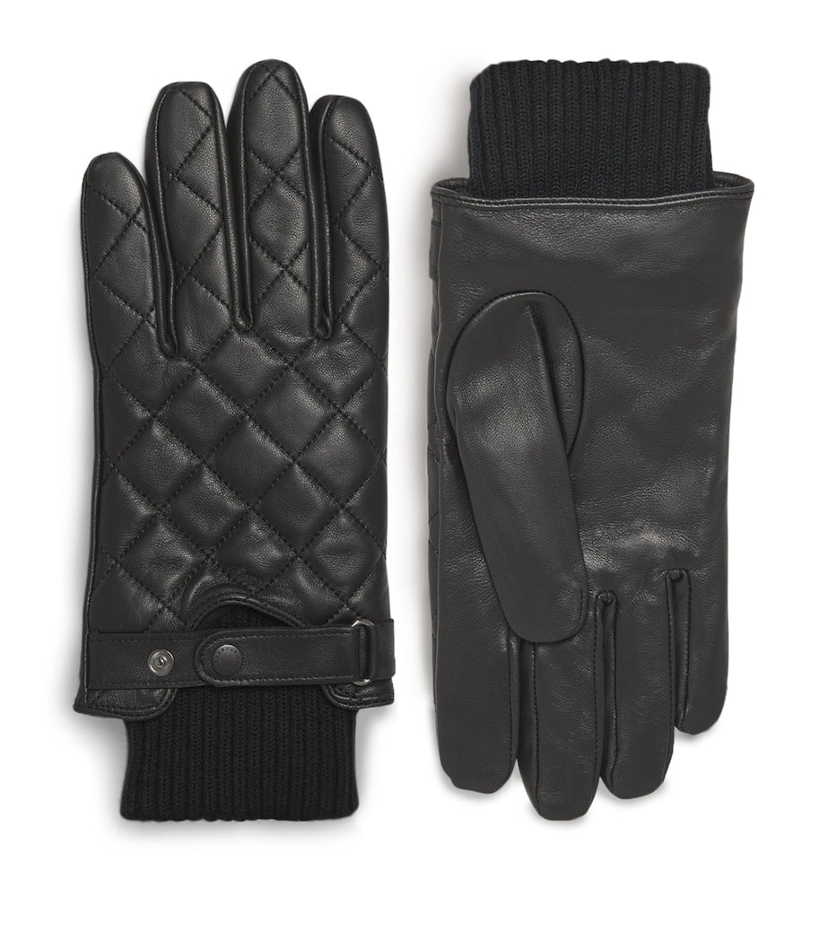 Barbour Black Quilted Leather Gloves