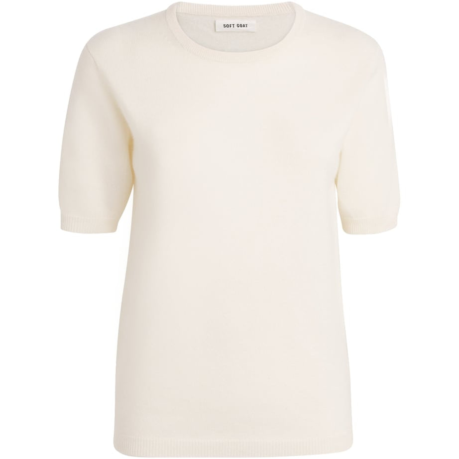 Soft Goat White Cashmere Short-Sleeve Sweater
