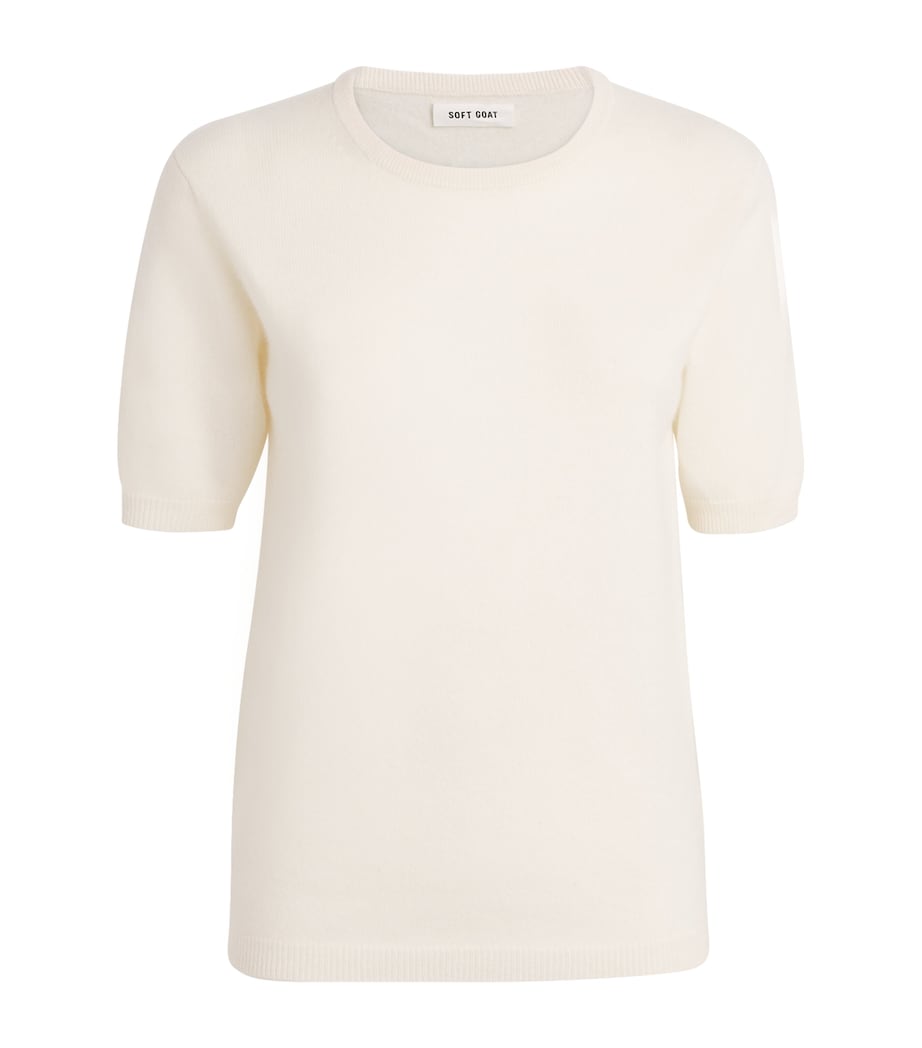 Soft Goat White Cashmere Short-Sleeve Sweater