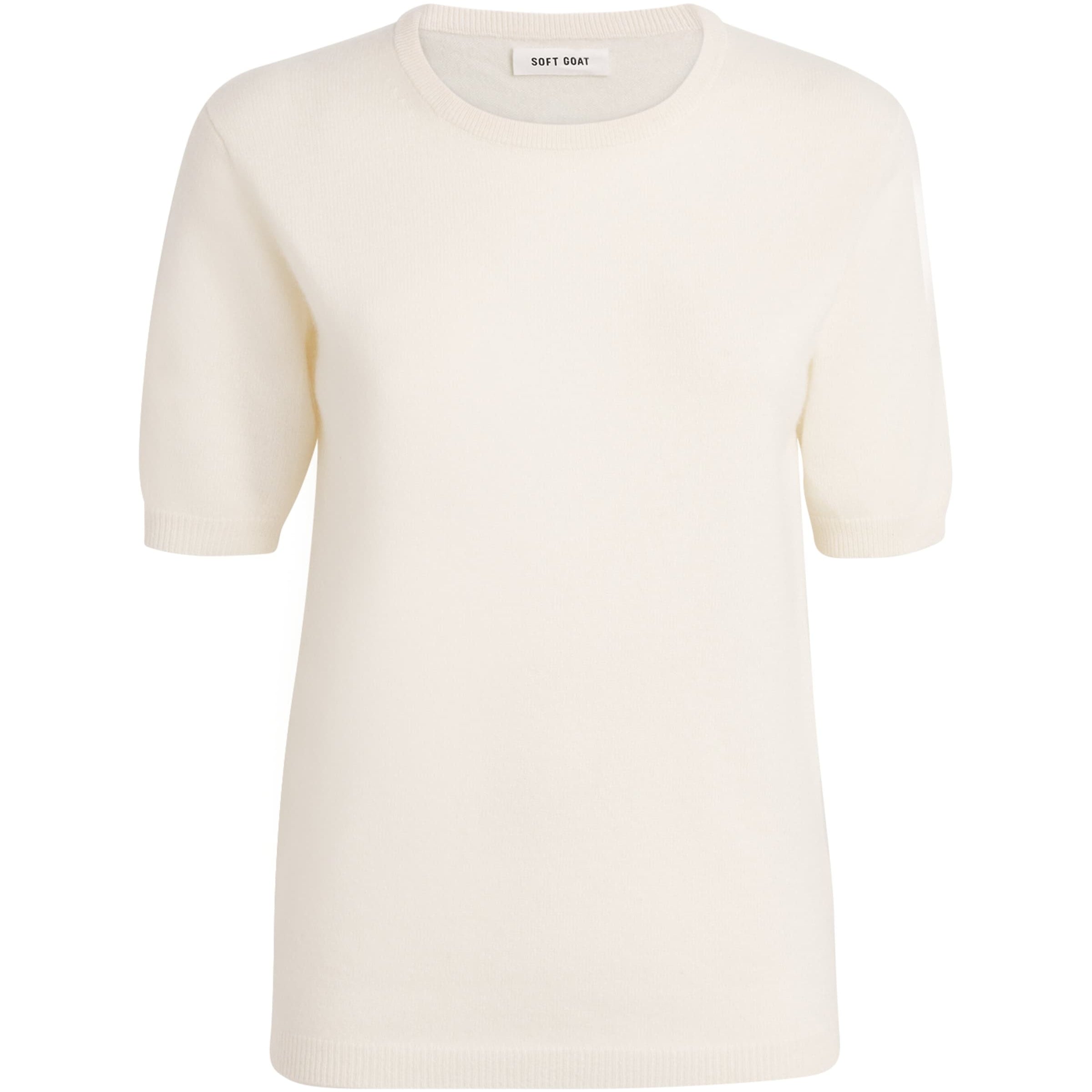 Soft Goat White Cashmere Short-Sleeve Sweater