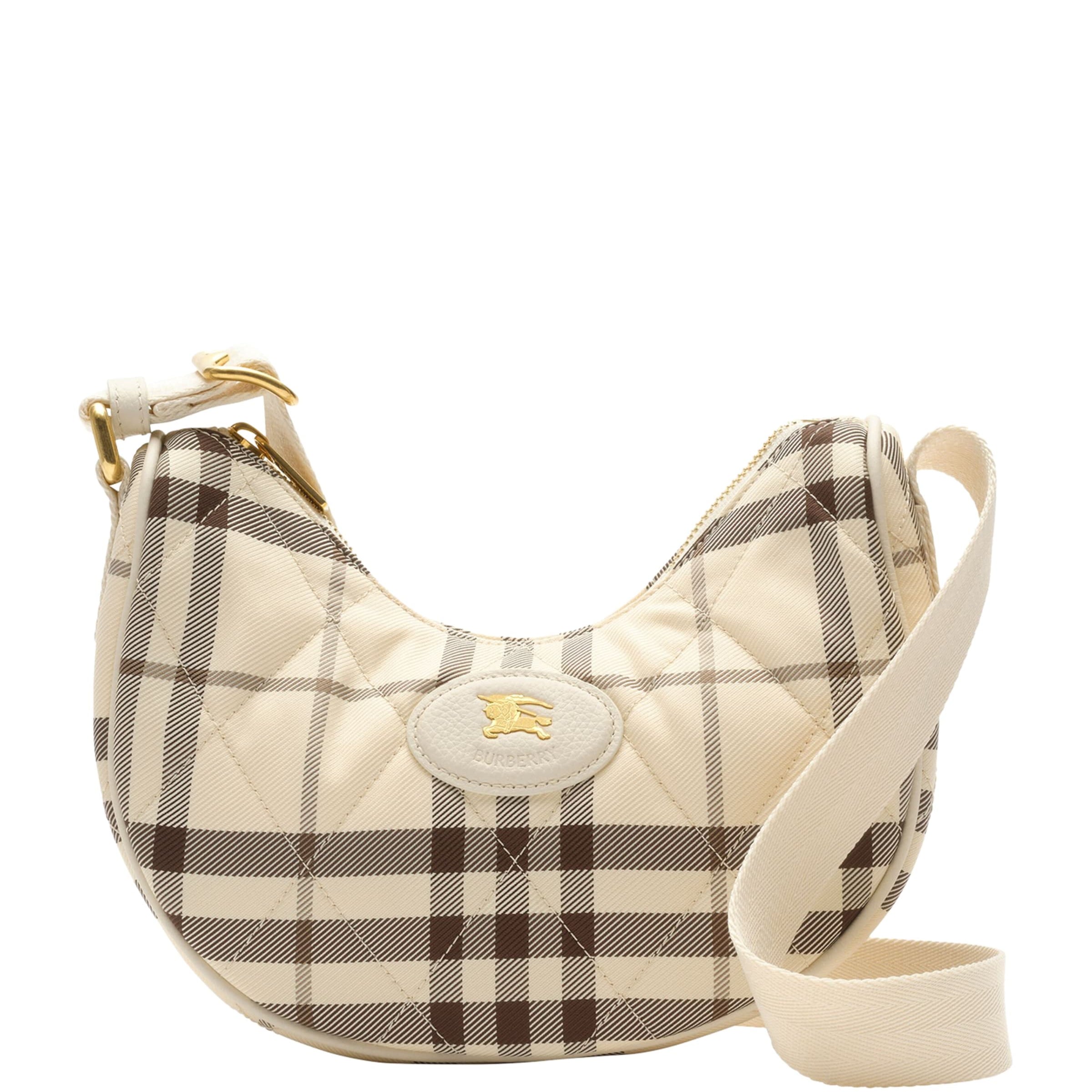 Burberry Leather-Trim Check Horseshoe Cross-Body Bag
