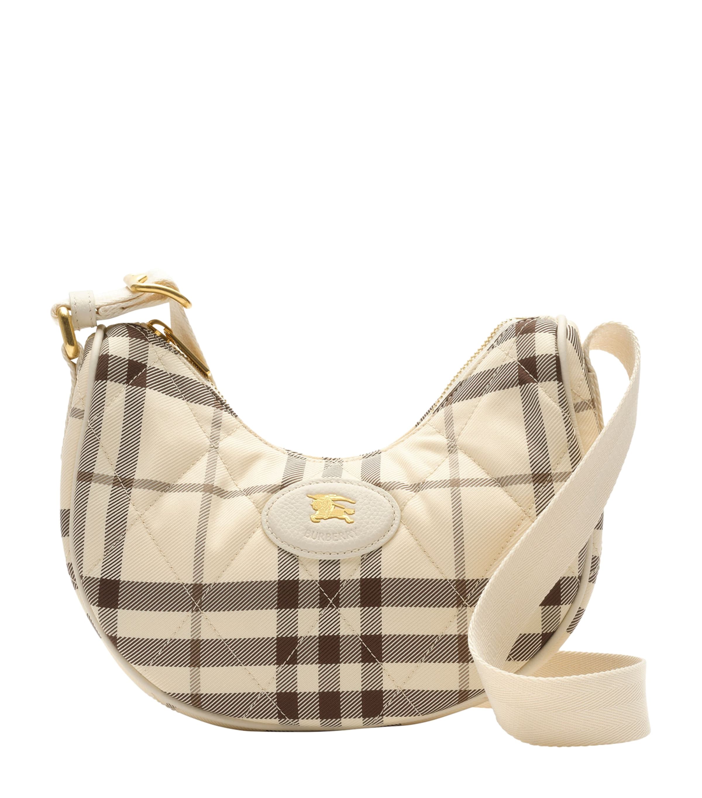 Burberry Leather-Trim Check Horseshoe Cross-Body Bag