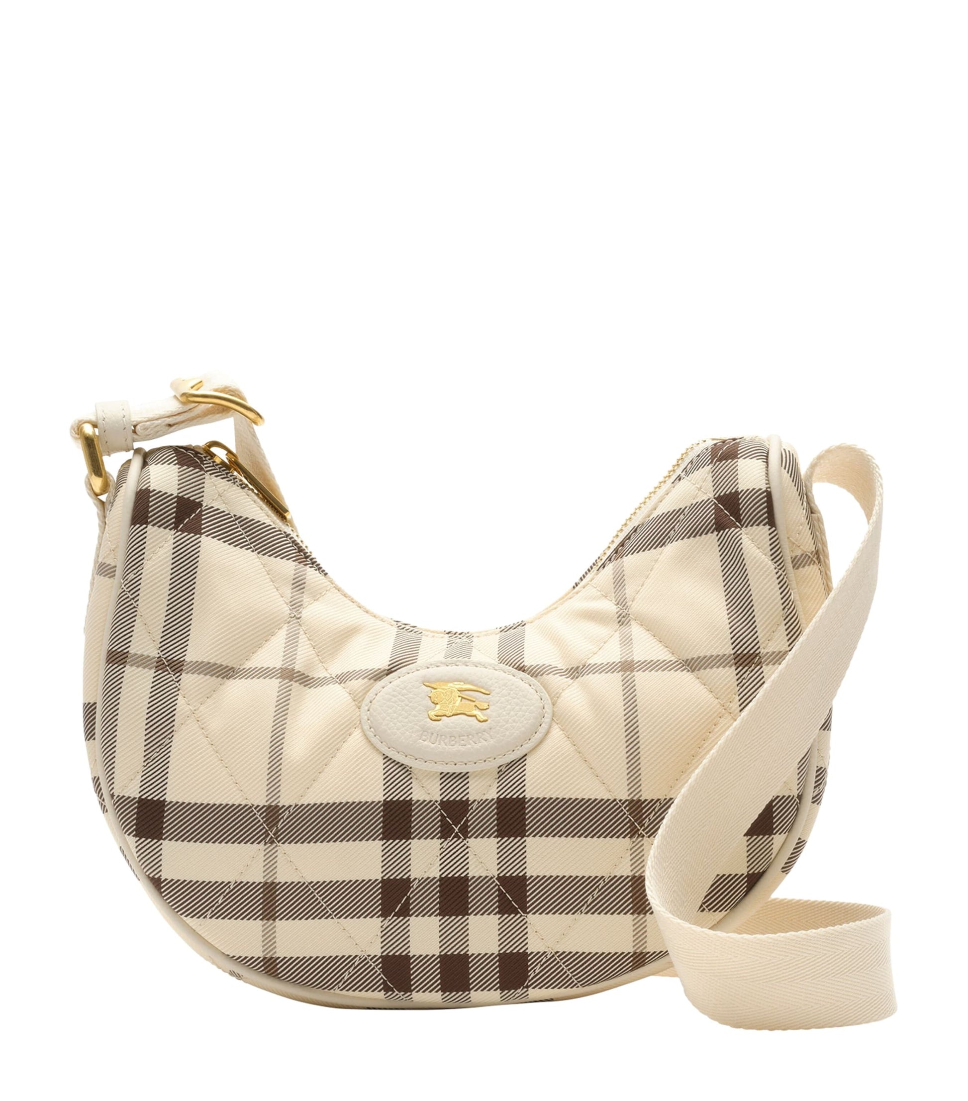 Burberry Leather-Trim Check Horseshoe Cross-Body Bag