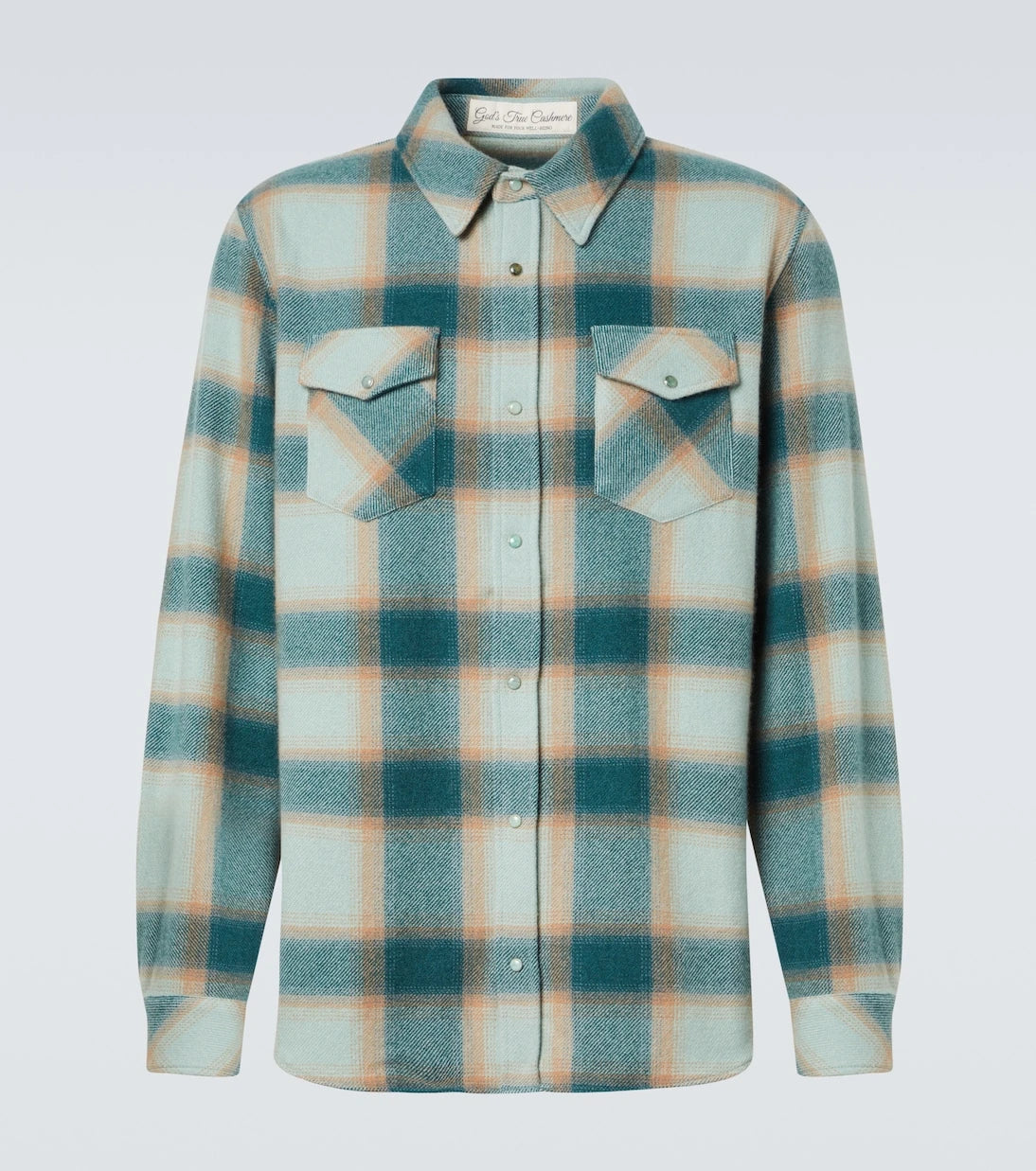 God's True Cashmere - Shadow plaid cashmere shirt with emerald