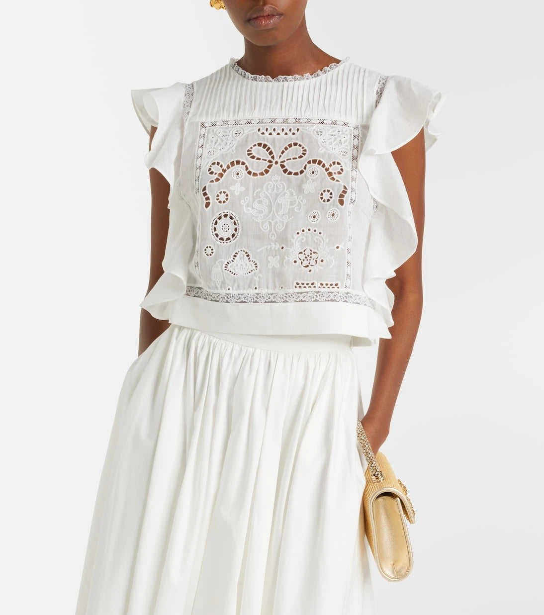 Self-Portrait - Embroidered ruffled top